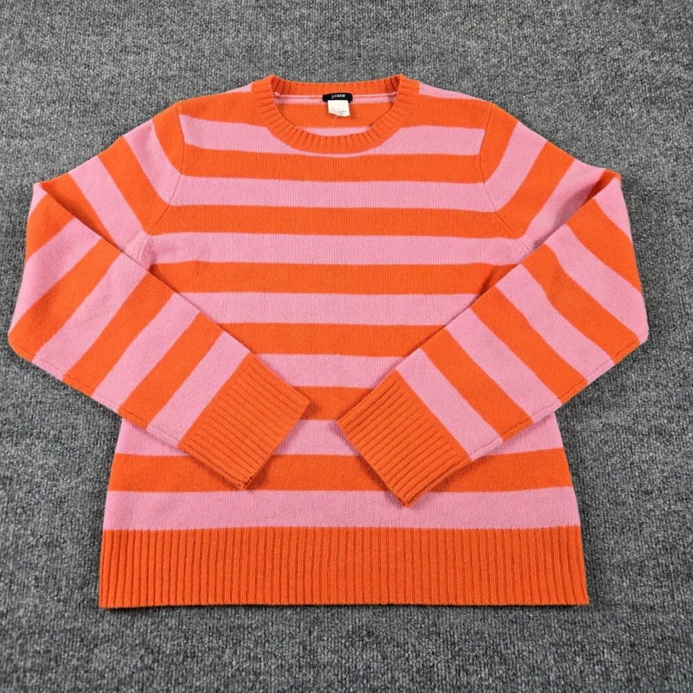 J.Crew Lambswool Striped Sweater Womens Large Orange Pink Crewneck Knit